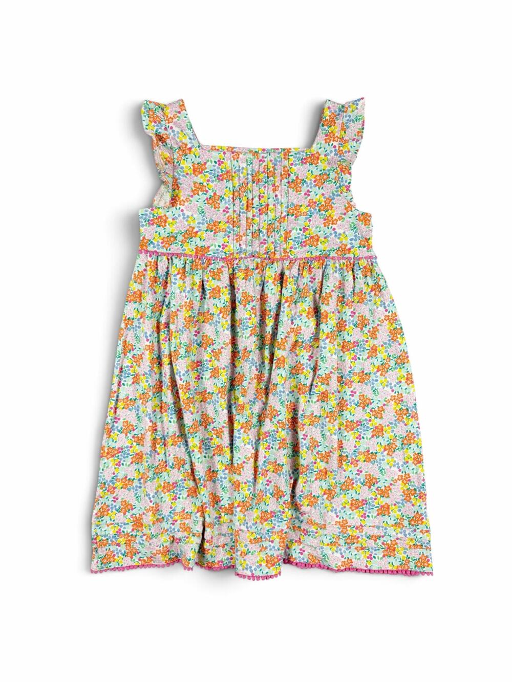 NEW Mini Boden Girls Dress Floral Pintuck Pom Pom Cotton Size Size 11-12